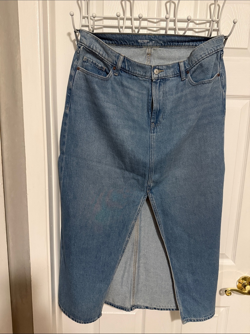 Old Navy Light Blue Straight-Leg Denim Skirt with Front Slit Size 12